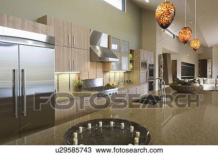 Stock Image - Kitchen worktop unit in Palm Springs home. Fotosearch