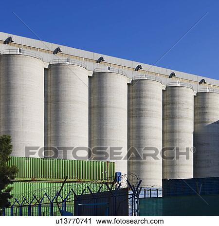 Stock Image - Limassol Cyprus grain silos. Fotosearch