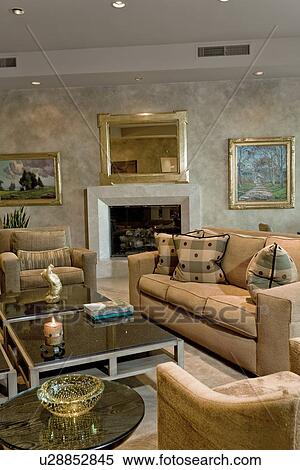 Stock Photography - Living room with fireplace. Fotosearch