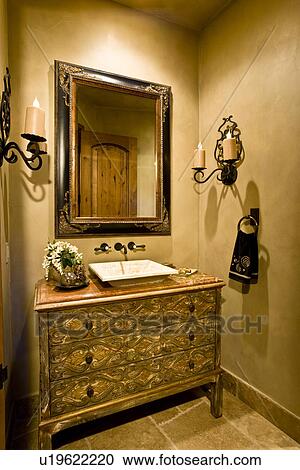 Mirror and sink in modern home View Large Photo Image Stock Image - Mirror and sink in modern home. Fotosearch
