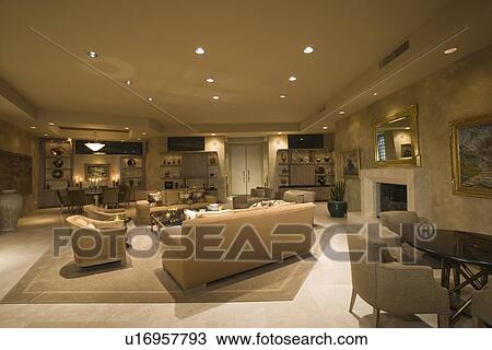 Stock Image - Neutral living room in Palm Springs home. Fotosearch