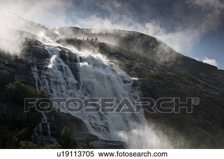 Norwegian waterfall Langfoss Akrafjorden View Large Photo Image Stock Photography - Norwegian waterfall Langfoss Akrafjorden. Fotosearch
