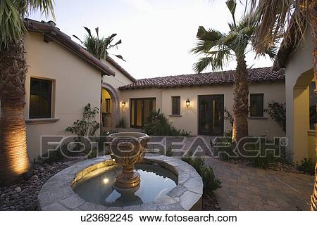 Palm Springs fountain in courtyard View Large Photo Image Stock Photography - Palm Springs fountain in courtyard. Fotosearch