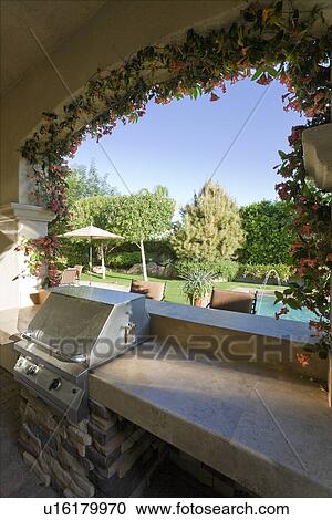 Patio arch window overviewing swimming pool View Large Photo Image Stock Image - Patio arch window overviewing swimming pool. Fotosearch