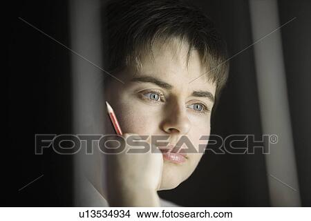 Picture - Portrait of pensive woman. Fotosearch