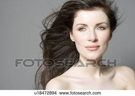 Portrait of woman with brown hair View Large Photo Image Picture - Portrait of woman with brown hair. Fotosearch