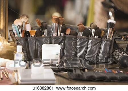 Professional cosmetics brushes on dressing table View Large Photo Image Stock Image - Professional cosmetics brushes on dressing table. Fotosearch