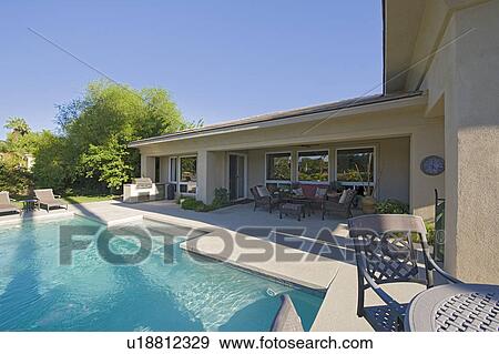 Stock Photo - Swimming pool in backyard. Fotosearch