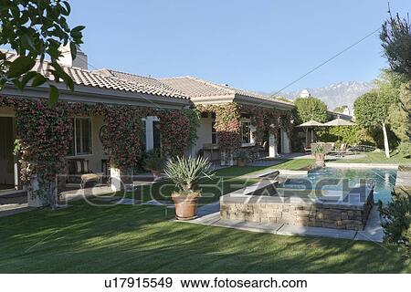 Stock Photo - Swimming pool in the back yard of residence. Fotosearch