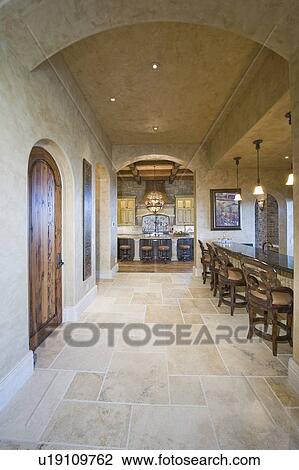 Tiled floor of palm Spring kitchen with arched ceiling View Large Photo Image Stock Image - Tiled floor of palm Spring kitchen with arched ceiling. Fotosearch