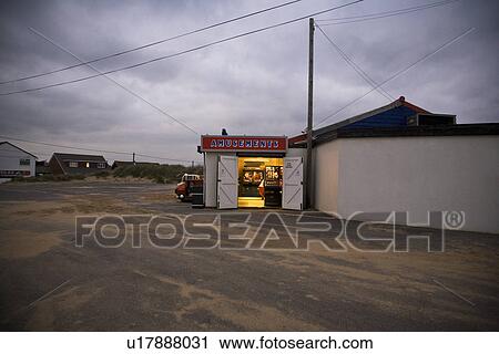Stock Image - UK Amusement arcade in seaside town. Fotosearch