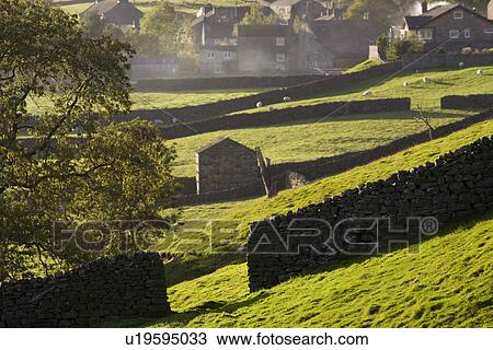 Stock Image - Village Yorkshire Dales Yorkshire England. Fotosearch