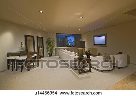 Picture - White entertainment suite in Palm Springs home. Fotosearch