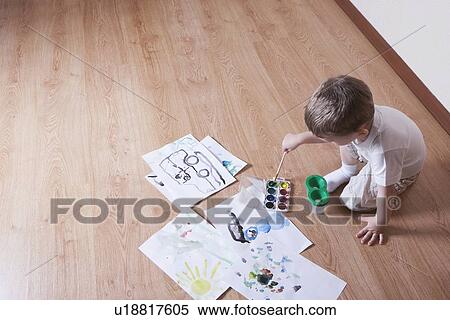 Young boy with paintbox View Large Photo Image Stock Photography - Young boy with paintbox. Fotosearch