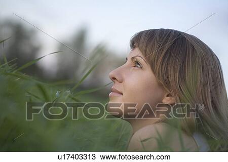 Young woman lies in a field of grass View Large Photo Image Stock Image - Young woman lies in a field of grass. Fotosearch