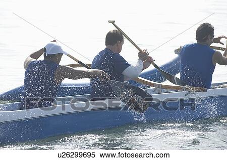 Stock Photography - Outrigger canoeing team paddling. Fotosearch