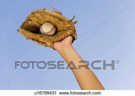 Baseball Player Catching Ball In Baseball Glove Close Up Of Hand In Glove Stock Image U Fotosearch