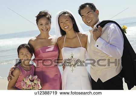 Bride and Groom with bridesmaid and sister, (portrait) View Large Photo Image Stock Photo - Bride and Groom with bridesmaid and sister, (portrait). Fotosearch