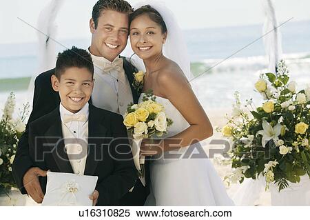 Bride and Groom with brother, outdoors, (portrait) View Large Photo Image Stock Photography - Bride and Groom with brother, outdoors, (portrait). Fotosearch