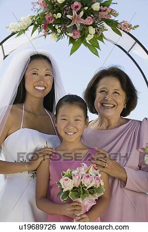 Bride with mother and sister, outdoors, (portrait) View Large Photo Image Stock Photograph - Bride with mother and sister, outdoors, (portrait). Fotosearch