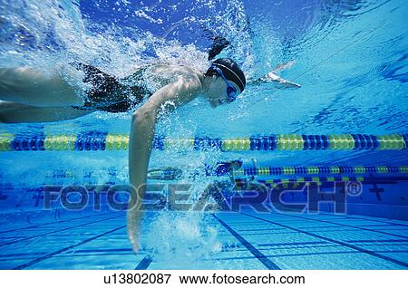 Female swimmer racing underwater in pool View Large Photo Image Stock Photo - Female swimmer racing underwater in pool. Fotosearch