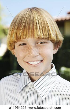 Stock Photography - Freckly Boy outside, Smiling. Fotosearch