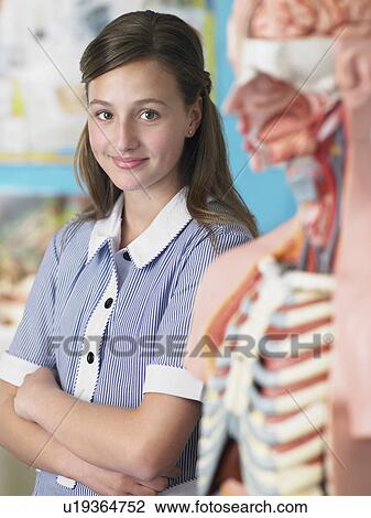 High school student standing by anatomical model, in classroom, portrait View Large Photo Image Stock Image - High school student standing by anatomical model, in classroom, portrait. Fotosearch