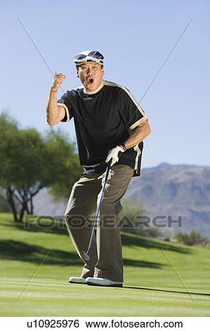 Man gesturing on golf course, (portrait) View Large Photo Image Stock Photograph - Man gesturing on golf course, (portrait). Fotosearch