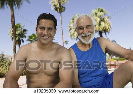 Senior Father and Son sitting outdoors, portrait. View Large Photo Image Stock Photo - Senior Father and Son sitting outdoors, portrait.. Fotosearch
