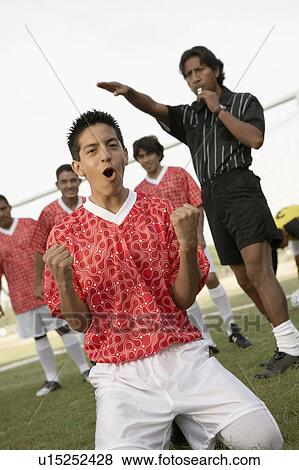 Soccer player celebrating, portrait View Large Photo Image Stock Photo - Soccer player celebrating, portrait. Fotosearch
