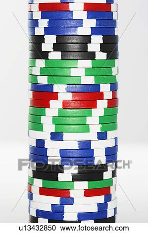 Stock Image - Stack of gambling chips, close-up. Fotosearch
