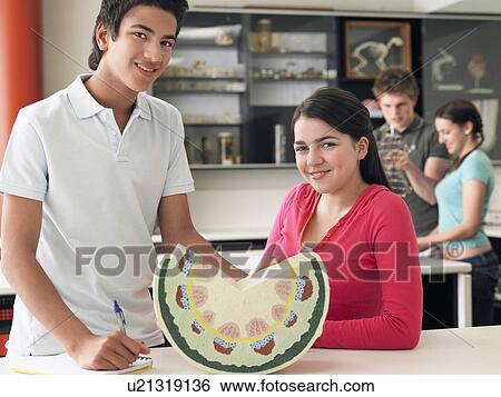 Stock Photograph - Teenagers standing in science class. Fotosearch
