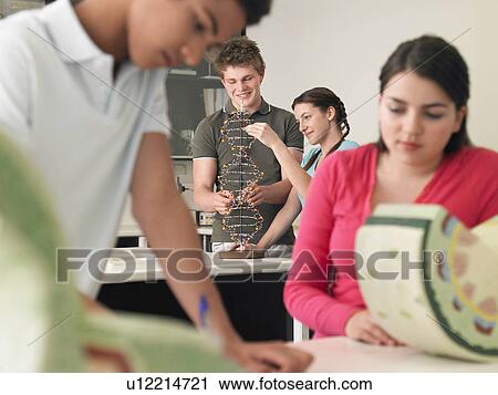 Stock Image - Teenagers working in science class. Fotosearch