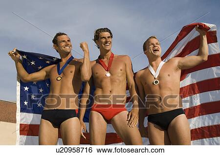 Stock Photograph - Triumphant Swimmers. Fotosearch