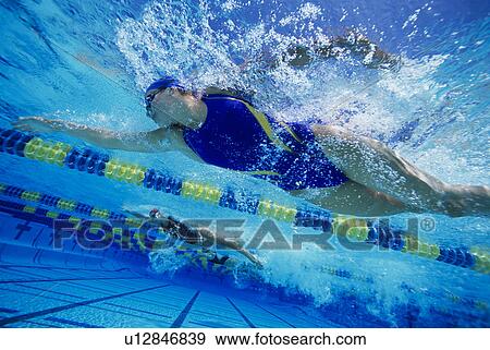 Underwater view female swimmers racing View Large Photo Image Stock Photo - Underwater view female swimmers racing. Fotosearch