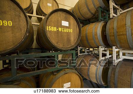 Stock Image - Wine barrels in winery. Fotosearch