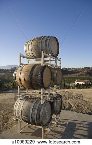 Stock Photo - Wine barrels, outdoors. Fotosearch