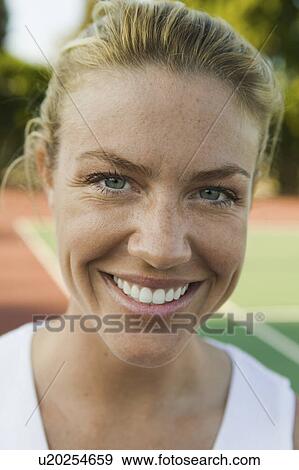 Woman on Tennis Court, portrait, close up View Large Photo Image Stock Photo - Woman on Tennis Court, portrait, close up. Fotosearch