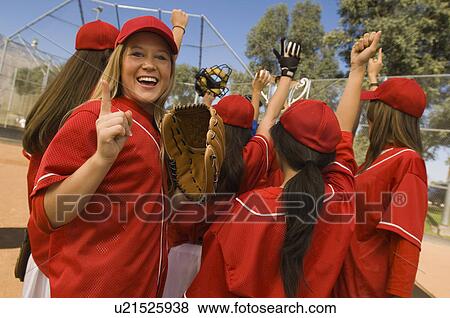 Women's softball team celebrating View Large Photo Image Stock Photo - Women's softball team celebrating. Fotosearch