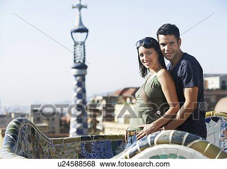 Young couple enjoying view in Barcelona, portrait View Large Photo Image Stock Photo - Young couple enjoying view in Barcelona, portrait. Fotosearch