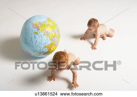 Picture - Babies and a Globe. Fotosearch
