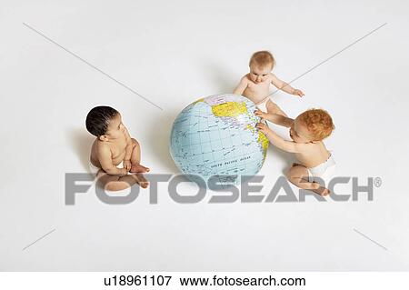 Babies Playing With Globe View Large Photo Image Stock Photo - Babies Playing With Globe. Fotosearch