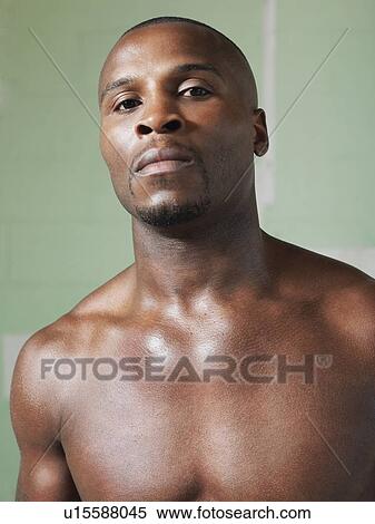 Stock Photography - Bare-chested boxer, portrait. Fotosearch