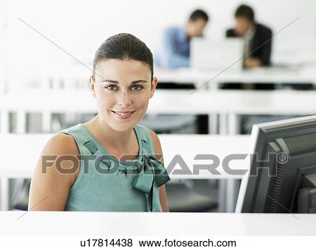Business Woman at computer, portrait View Large Photo Image Stock Photo - Business Woman at computer, portrait. Fotosearch