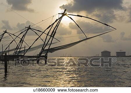 Stock Photo - Chinese fishing nets (Cheena vala) of Fort Kochi (Fort Cochin) in the backwaters of Kerala. Fotosearch
