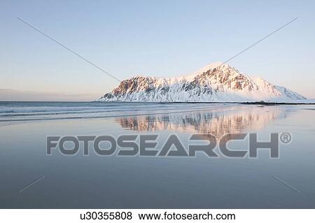 Stock Photo - Coastal landscape on Flakstadoya island, Loftofen, Norway. Fotosearch