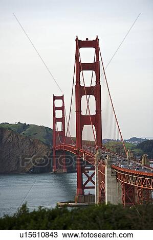 Stock Image - Curve of the Golden Gate Bridge, view to Marin County. Fotosearch