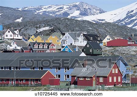 Stock Photography - Danish village below Mountain Range. Fotosearch