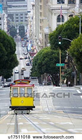 Elevated view of tram on uphill ascent, San Francisco View Large Photo Image Stock Photo - Elevated view of tram on uphill ascent, San Francisco. Fotosearch