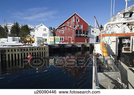 Stock Photograph - Fishing harbour in Norway. Fotosearch